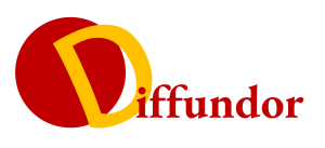 Logo diffundor jaune or et rouge vif